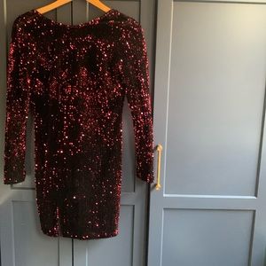 Red & Black Low Back Mini Sequin Dress- Size M